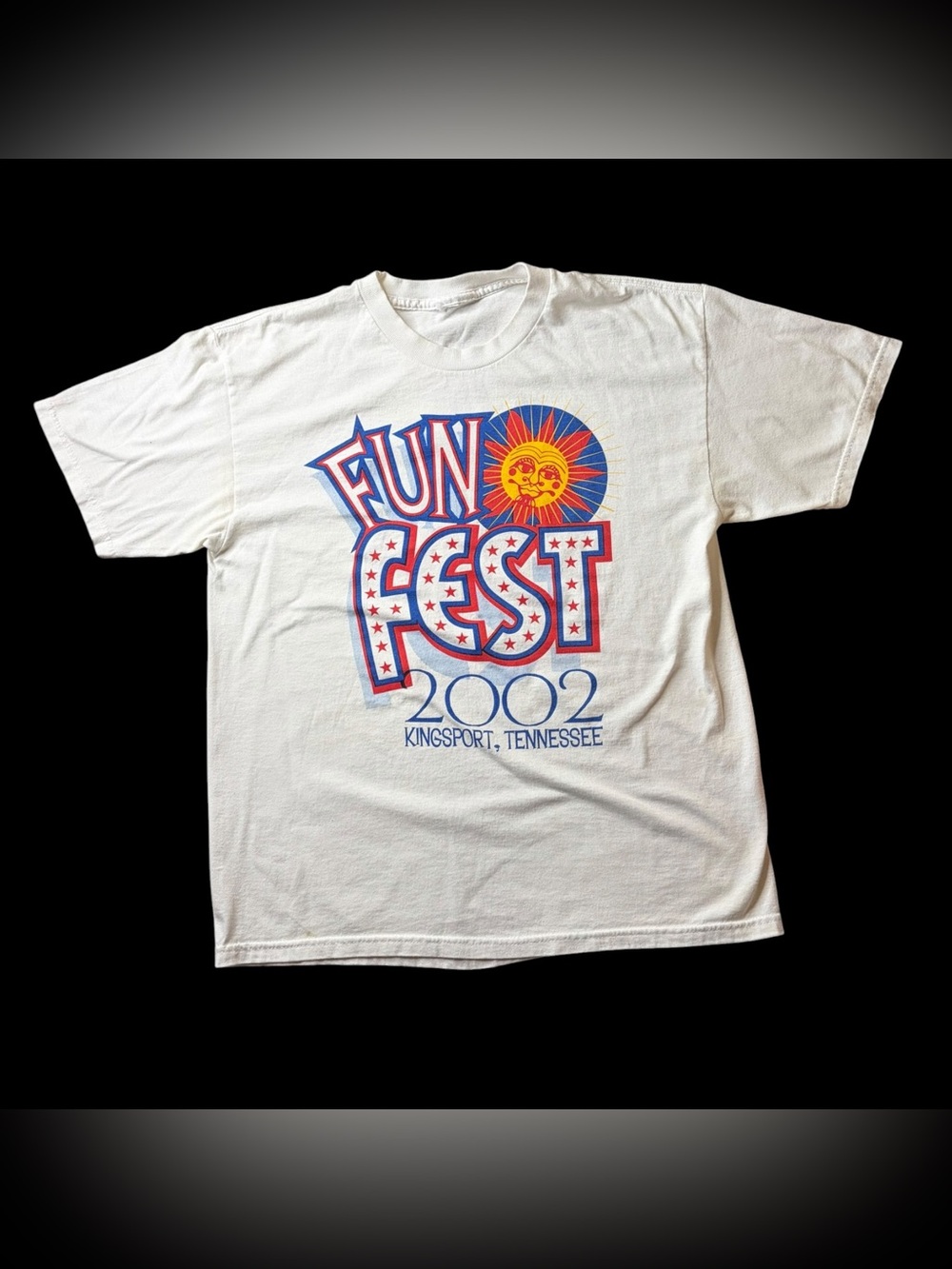 Vintage 2002 Y2K Kingsport Funfest White Graphic T-Shirt Sz S